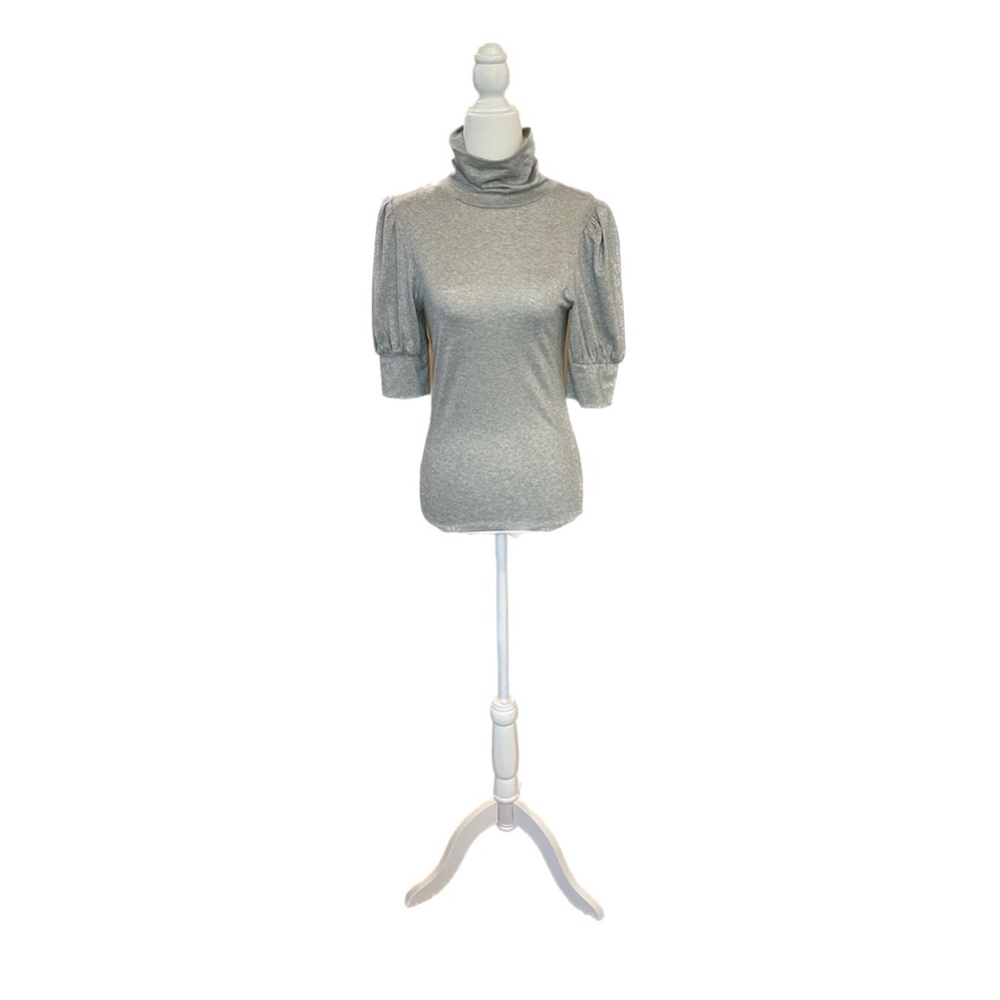 Ann Taylor NWT Silver Metallic Gray Puff Sleeves Top - Size “XXS”